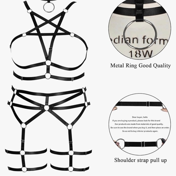 Womens NEW Body Harness Bra Top Garter Set Punk Gothic Halloween Lingerie - Picture 2 of 4